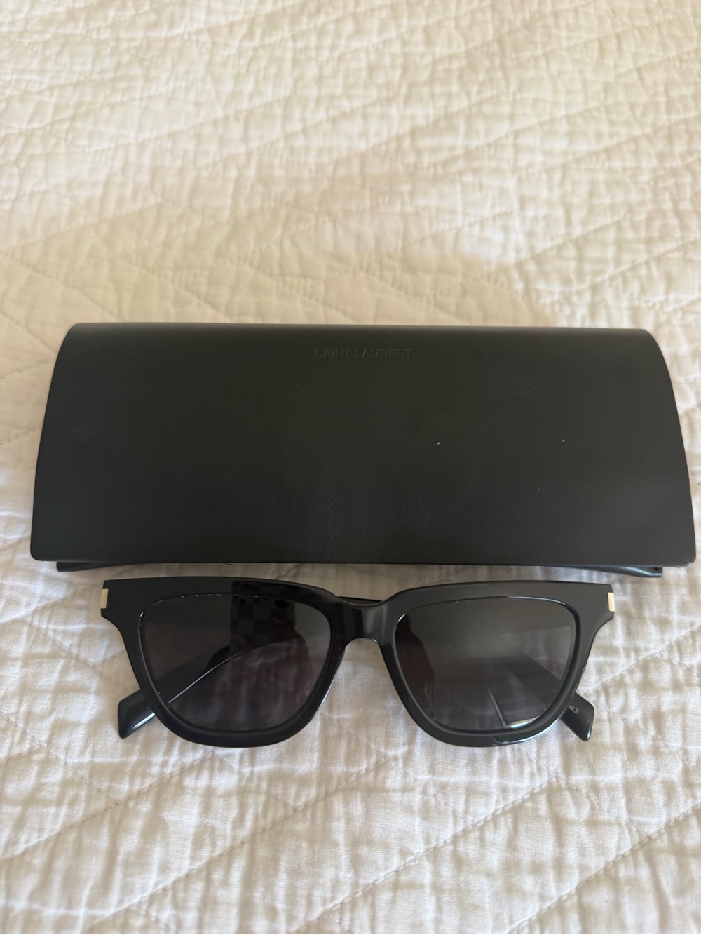 Saint Laurent Black Oversized Square Sunglasses with Gold Accents